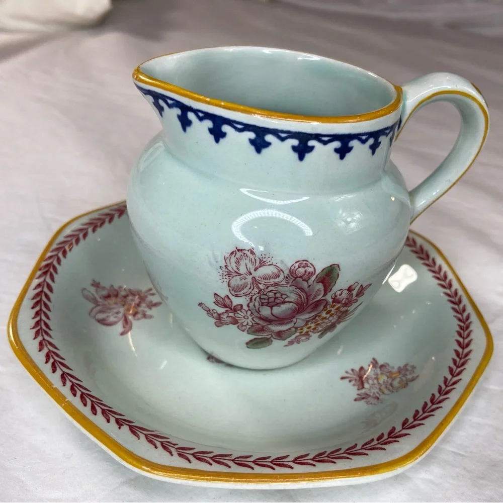 Adams Calyx Ware Creamer and‎ Saucer Vintage Floral Unusual